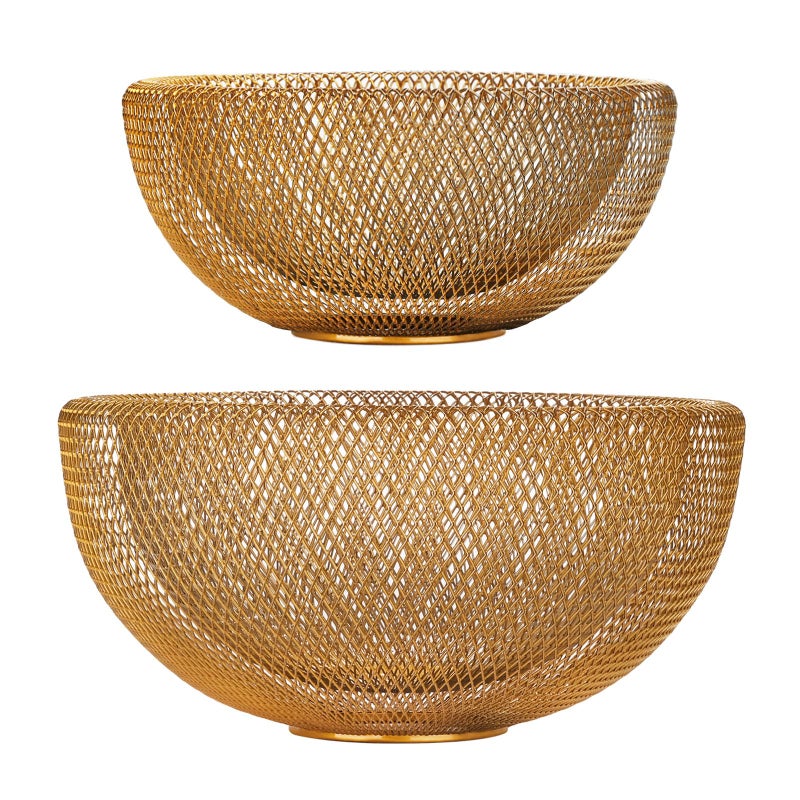 IBWell Metal Wire Woven Fruit Storage Bowl Basket for Kitchen, Large Black Mesh Fruit Stand, for Apple, Pineapple, Banana, Orange, Lemon, Pear, Strawberry, Watermelon (Gold, Normal & Large) - Image 1