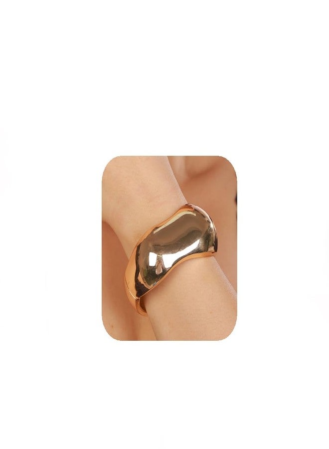 YERTTER Punk Gold Irregular Bangle Cuff Bracelet Hammered Open Wrist Cuff Wide Chunky Bangle Statement Bracelets for Women (Gold) - Image 1