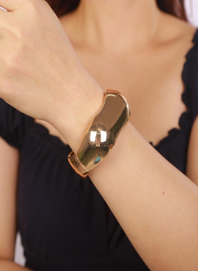 YERTTER Punk Gold Irregular Bangle Cuff Bracelet Hammered Open Wrist Cuff Wide Chunky Bangle Statement Bracelets for Women (Gold) - Image 2