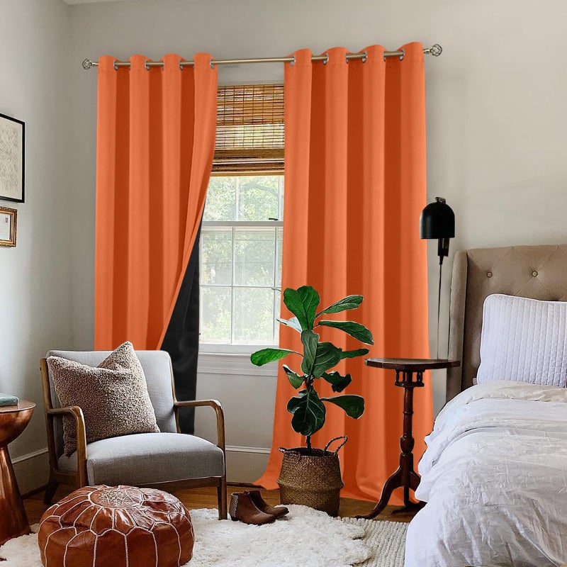 BGment Thermal Insulated 100% Blackout Curtains 95 Inch Length 2 Panels  Total Light Blocking Curtains for Bedroom  Grommet Window Drapes with Thick Black Liner  52 Inch Wide Each Panel  Burnt Orange - Image 2