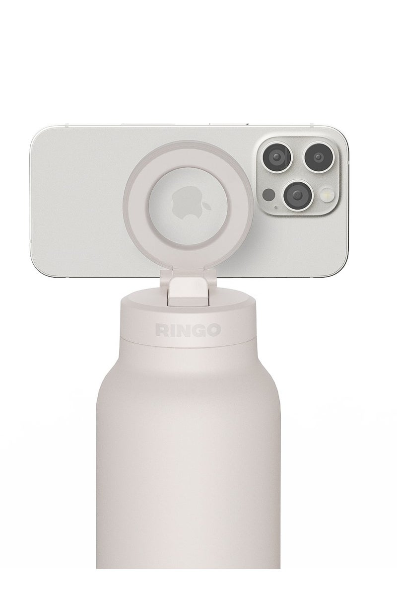 Ringo Pro Water Bottle with Sip Straw Lid | Stainless Steel Hydration Bottle w/ Integrated Magnetic Phone Mount, 12Hrs Hot/24Hrs Cold, BPA-Free, Works w/ Phones & Tablets - Ivory 24Oz / 710ml - Image 4