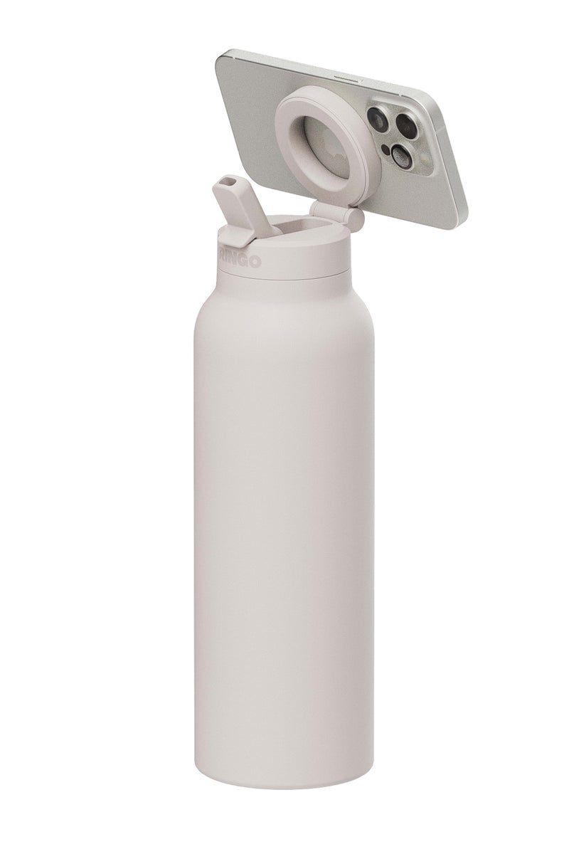 Ringo Pro Water Bottle with Sip Straw Lid | Stainless Steel Hydration Bottle w/ Integrated Magnetic Phone Mount, 12Hrs Hot/24Hrs Cold, BPA-Free, Works w/ Phones & Tablets - Ivory 24Oz / 710ml - Image 3