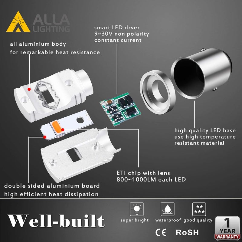 Alla Lighting 3800lm BAY15D 1157 Amber Yellow LED Bulbs for Turn Signal Lights - Image 5