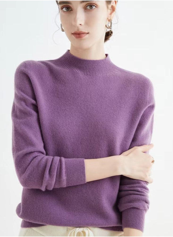 Loquat Autumn Winter Seamless Half Turtleneck Women's Cashmere Sweater 