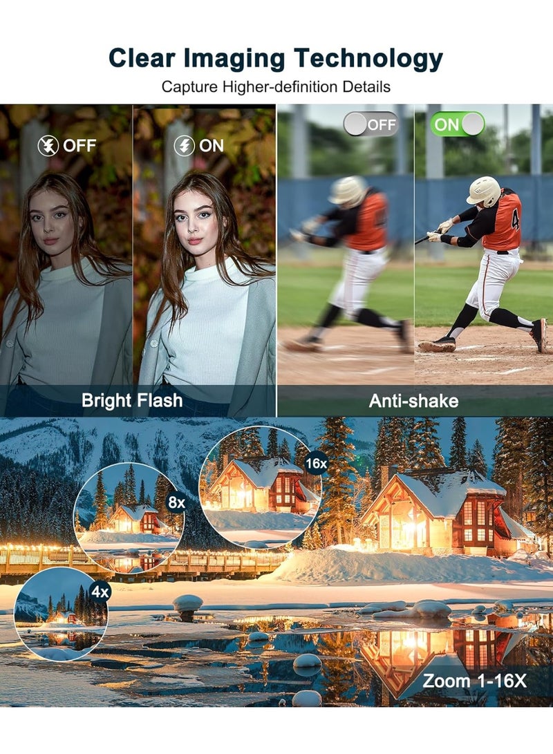 Blue Dune 4K Digital Camera for Photography and Video, Autofocus Anti-Shake 48MP Vlogging Camera for YouTube, 3'' 180°Flip Screen Camera with Flash 16X Zoom, Digital Camera with 32GB Card Battery Charger Black - Image 4