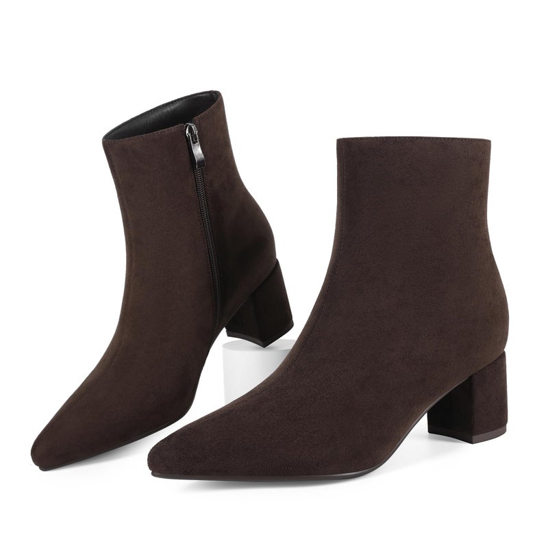 Abbleet Women's Ankle Boots Pointed Toe Chunky Block Heel Short Boots for Women Low Heeled Bootiesï¼ˆBrownSuede,7.5ï¼‰ - Image 1