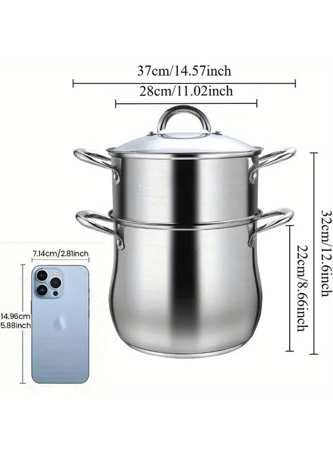 10.24 Inch Drum Shaped Double Layer Stainless Steel Steamer Pot With Heat Resistant Handles Gas And Induction Compatible For Family Gatherings Holiday Gifts Vegetable Steamer Dumpling Steamer - Image 5