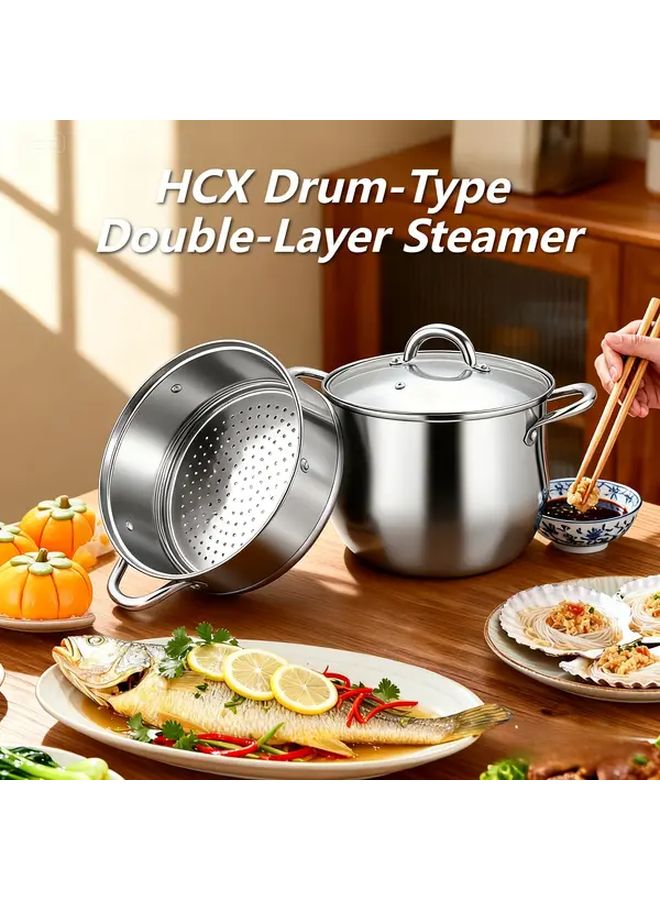10.24 Inch Drum Shaped Double Layer Stainless Steel Steamer Pot With Heat Resistant Handles Gas And Induction Compatible For Family Gatherings Holiday Gifts Vegetable Steamer Dumpling Steamer - Image 4