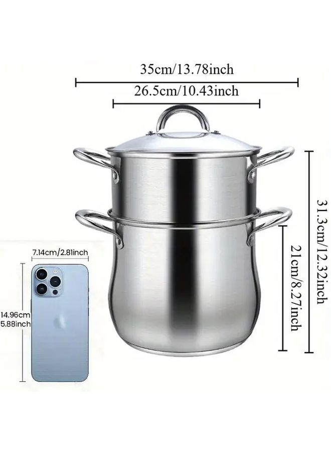10.24 Inch Drum Shaped Double Layer Stainless Steel Steamer Pot With Heat Resistant Handles Gas And Induction Compatible For Family Gatherings Holiday Gifts Vegetable Steamer Dumpling Steamer - Image 3