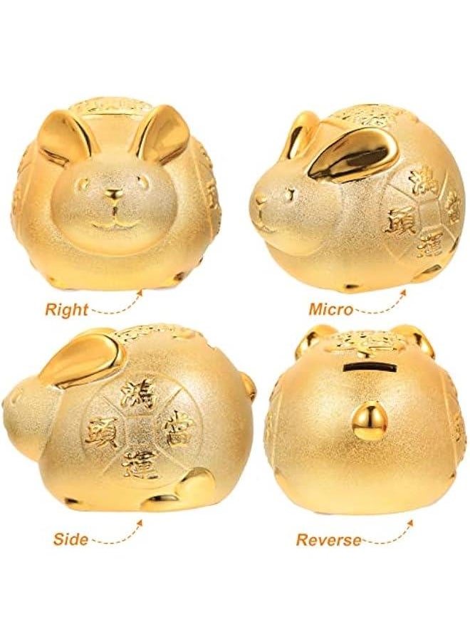Generic - Rabbit gy Bank Ceramic Bunny Coin Bank Year of The Rabbit Figurine Kids Money Storage Box Bunny Doll Ornament for 2024 Chinese New Year Decoration Golden - Image 1
