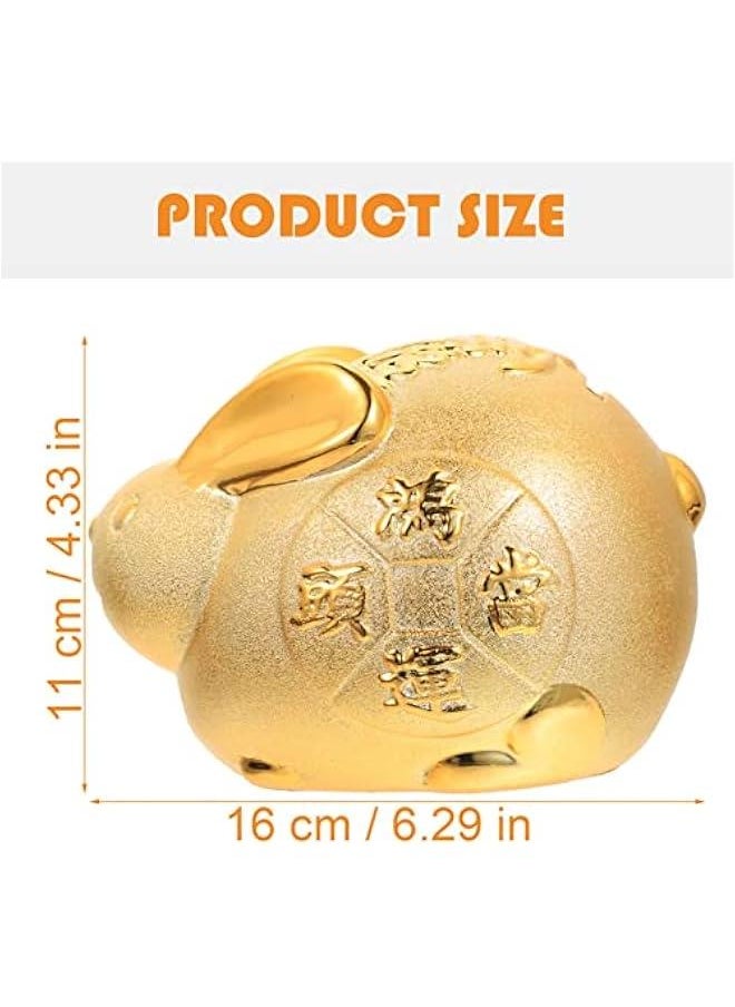 Generic - Rabbit gy Bank Ceramic Bunny Coin Bank Year of The Rabbit Figurine Kids Money Storage Box Bunny Doll Ornament for 2024 Chinese New Year Decoration Golden - Image 1