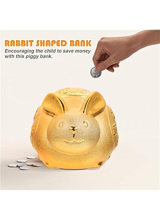 Generic - Rabbit gy Bank Ceramic Bunny Coin Bank Year of The Rabbit Figurine Kids Money Storage Box Bunny Doll Ornament for 2024 Chinese New Year Decoration Golden - Image 1