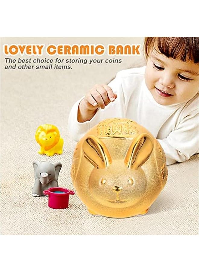 Generic - Rabbit gy Bank Ceramic Bunny Coin Bank Year of The Rabbit Figurine Kids Money Storage Box Bunny Doll Ornament for 2024 Chinese New Year Decoration Golden - Image 1
