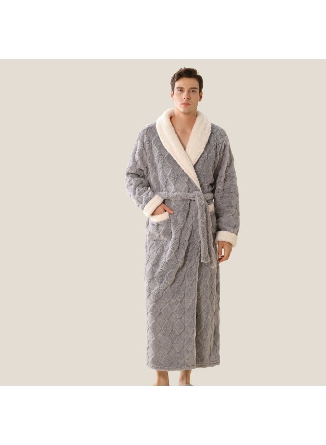 إسكدنيا يونيسكس طويلة سميكة لابل فستان ليلي جاكارد مخملية رداء حمام بيجاما مع حزام رمادي - Image 2