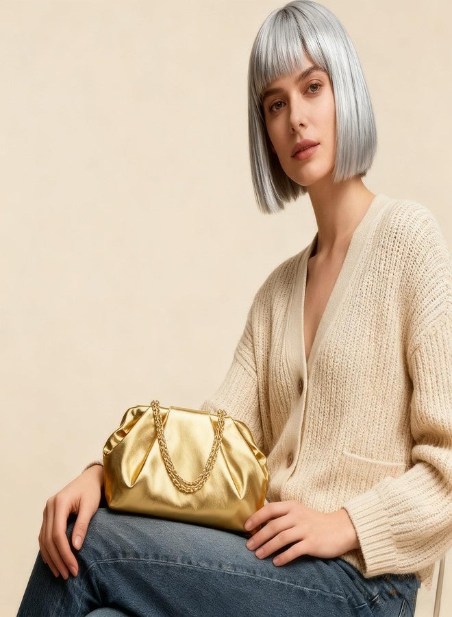 Casavibe Clutch Purses for Women, Elegant Pleated Soft PU Leather Evening Bag, Detachable Metal Chain Crossbody Bag Ideal for Weddings & Parties - Image 2