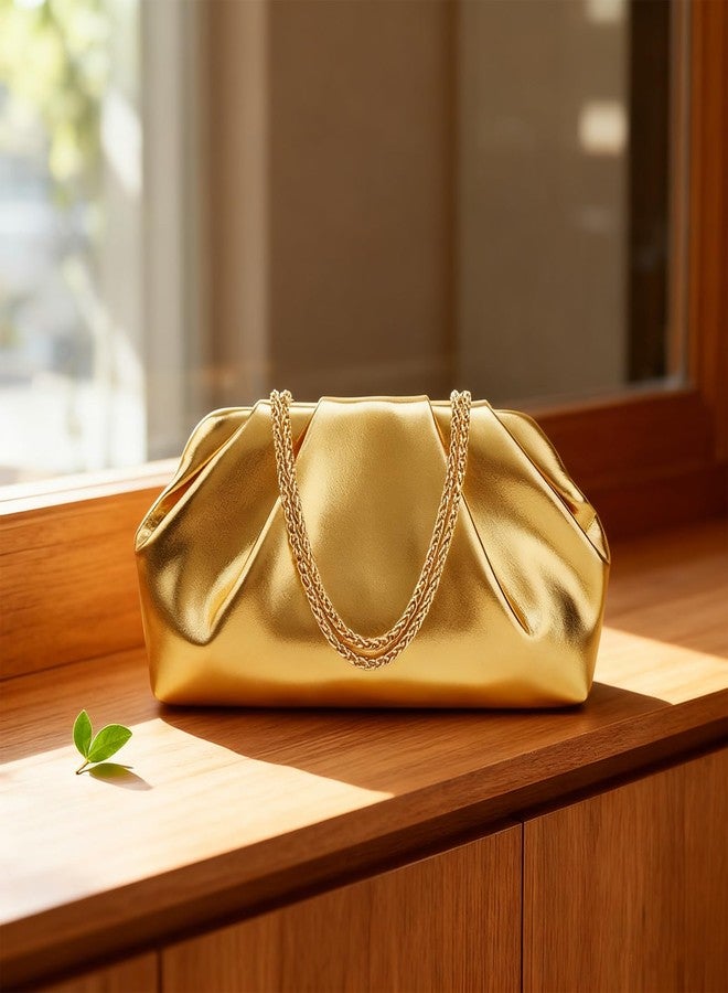 Casavibe Clutch Purses for Women, Elegant Pleated Soft PU Leather Evening Bag, Detachable Metal Chain Crossbody Bag Ideal for Weddings & Parties - Image 3