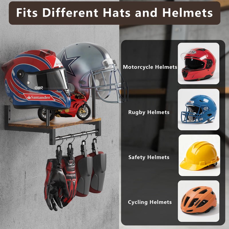 NANAGIFTREE Motorcycle Helmet Holder Wall Mount, Helmet Rack with 4 Glove Clips, Motorcycle Gear Rack Storage, Motorcycle Accessories Organizer for Entryway or Garage - Image 2
