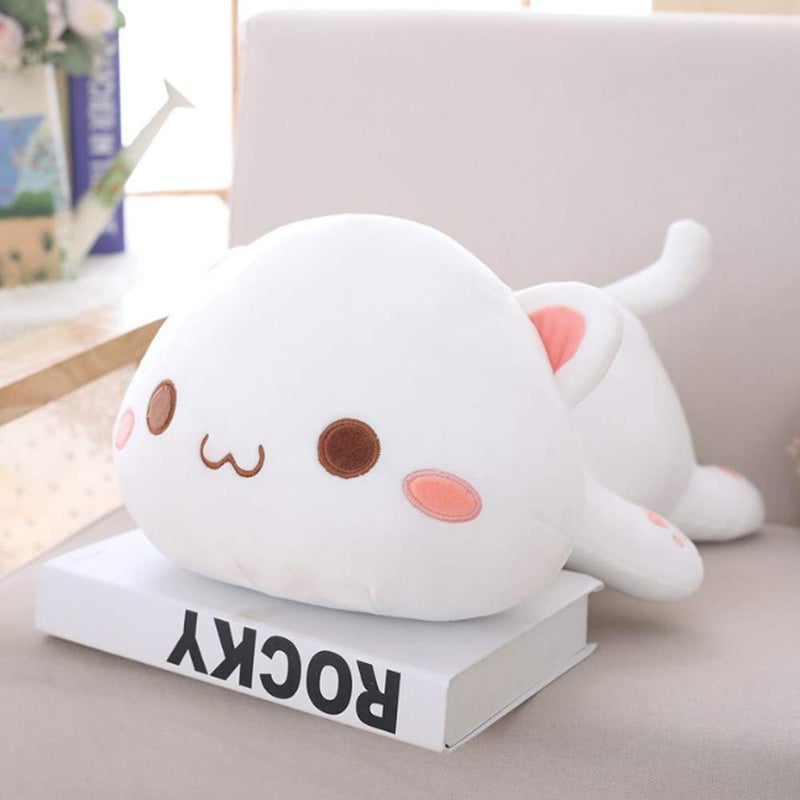 Jensquaify Cat Stuffed Animals, Soft Cat Plush Pillow Kawaii Kitten Stuffed Animal Toy Gifts for Kids (White Round Eyes, 13.7") - Image 4