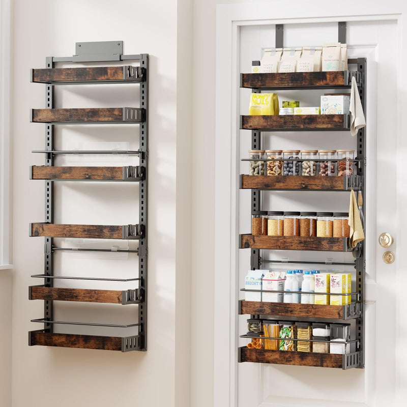 CUISIBOT 6 Tier Over The Door Pantry Organizer, 2 IN 1 Wall Mount or Metal Hanging Spice Rack for Pantry Organizers and Storage, Seasoning Shelvesï¼ŒAdjustable Basket with Hooks for Kitchen Cabinet and Closet - Image 1