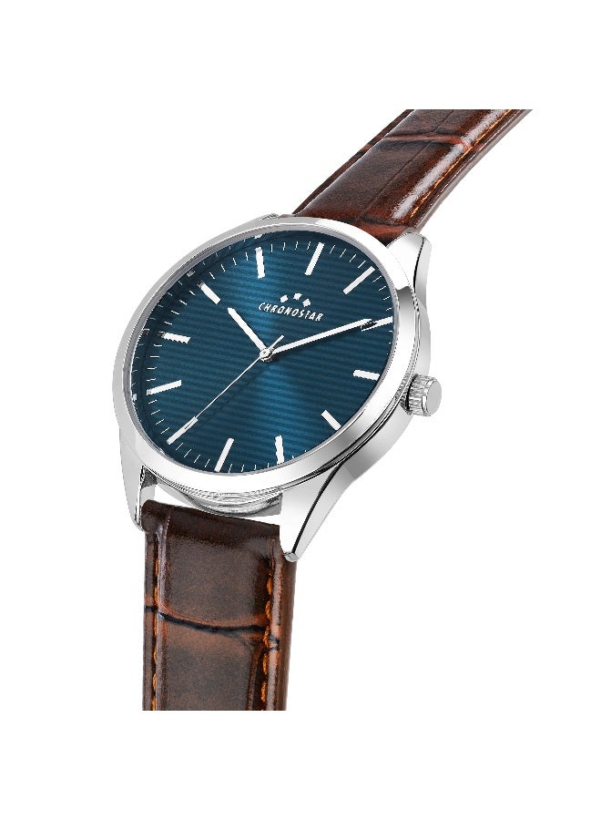 Chronostar Men's Blue Round Analog Dial with Brown Leather Band Watch - 41mm - R3751298011 - Image 2