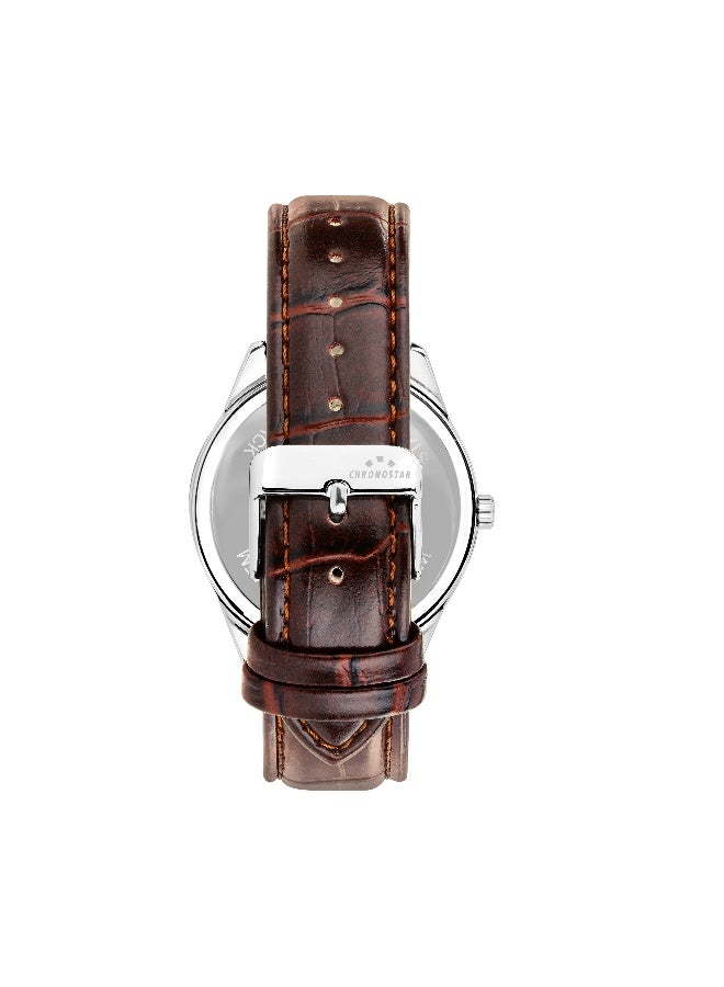 Chronostar Men's Blue Round Analog Dial with Brown Leather Band Watch - 41mm - R3751298011 - Image 4