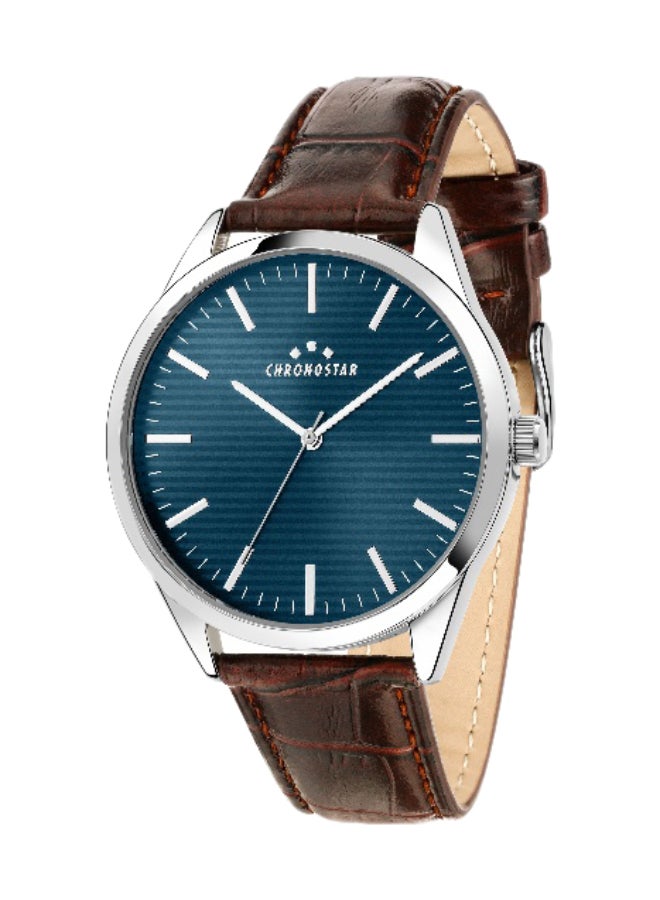 Chronostar Men's Blue Round Analog Dial with Brown Leather Band Watch - 41mm - R3751298011 - Image 1