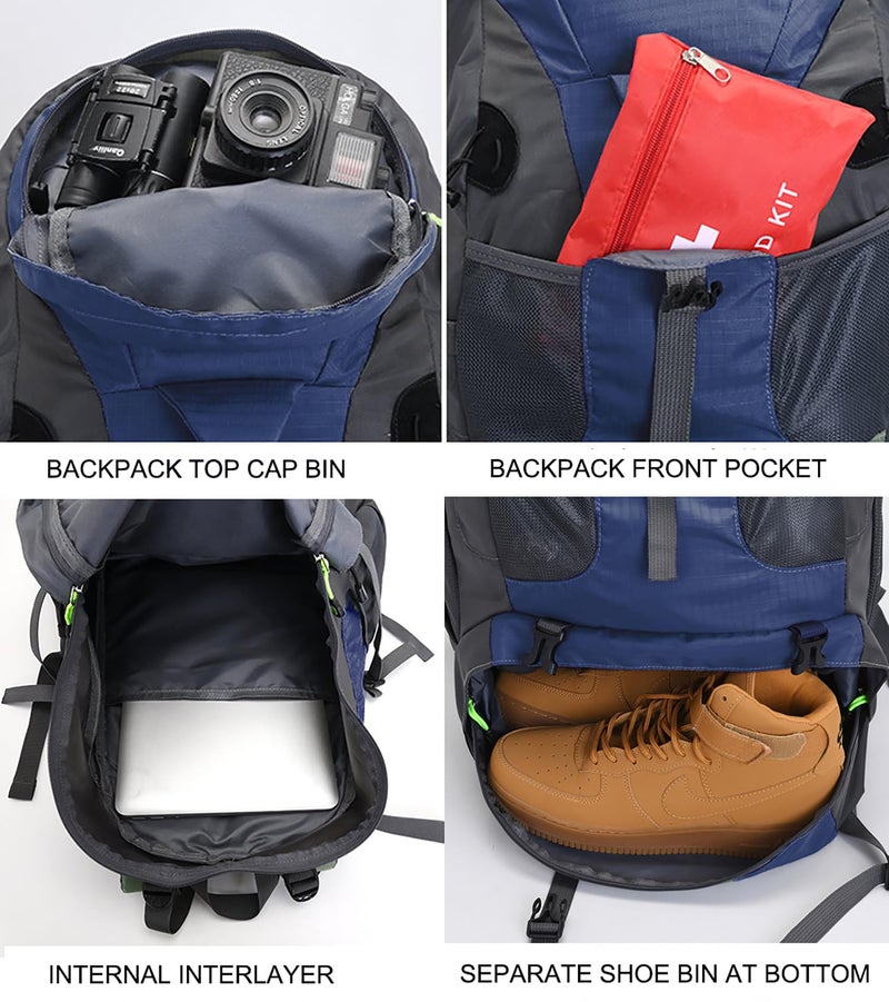 Bseash 50L Hiking Backpack, Water Resistant Lightweight Outdoor Sport Daypack Travel Bag for Camping Climbing Skiing Cycling (Navy Blue - With Shoe Compartment) - Image 4