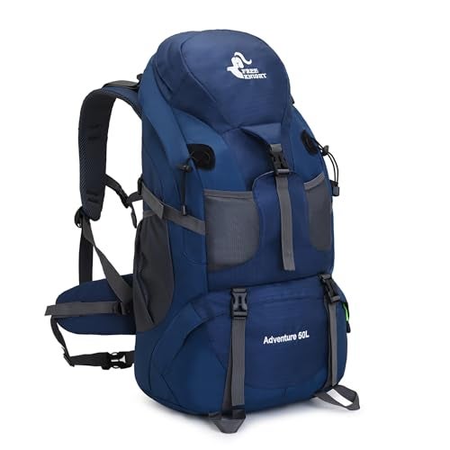 Bseash 50L Hiking Backpack, Water Resistant Lightweight Outdoor Sport Daypack Travel Bag for Camping Climbing Skiing Cycling (Navy Blue - With Shoe Compartment) - Image 1