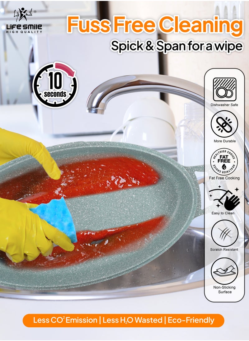 Life Smile - Fish Frying Pan With lid, Granite Coating Non Stick Oval Frying pan 100% PFOA FREE, Oven Safe - Image 1