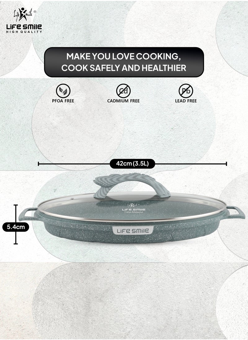 Life Smile - Fish Frying Pan With lid, Granite Coating Non Stick Oval Frying pan 100% PFOA FREE, Oven Safe - Image 1