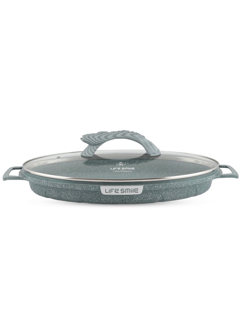 Life Smile - Fish Frying Pan With lid, Granite Coating Non Stick Oval Frying pan 100% PFOA FREE, Oven Safe - Image 1