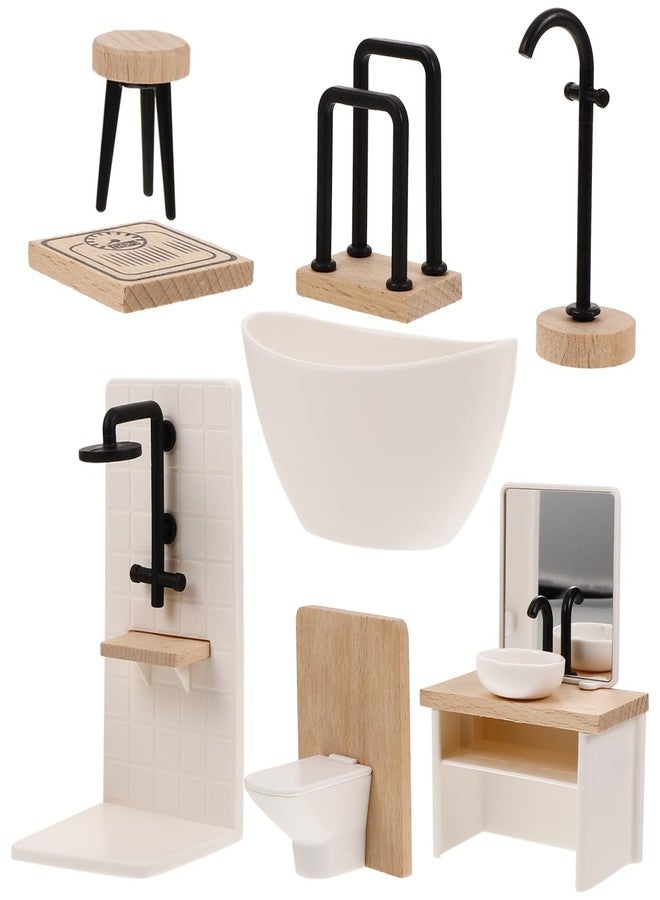 BESTonZON 8pcs Dollhouse Miniature Bathroom Set 1 12 Scale Bathroom Accessories Wood Bathroom Cabinet with Sink Dollhouse Toilet Bathtub Miniature Furniture Doll Accessories - Image 1