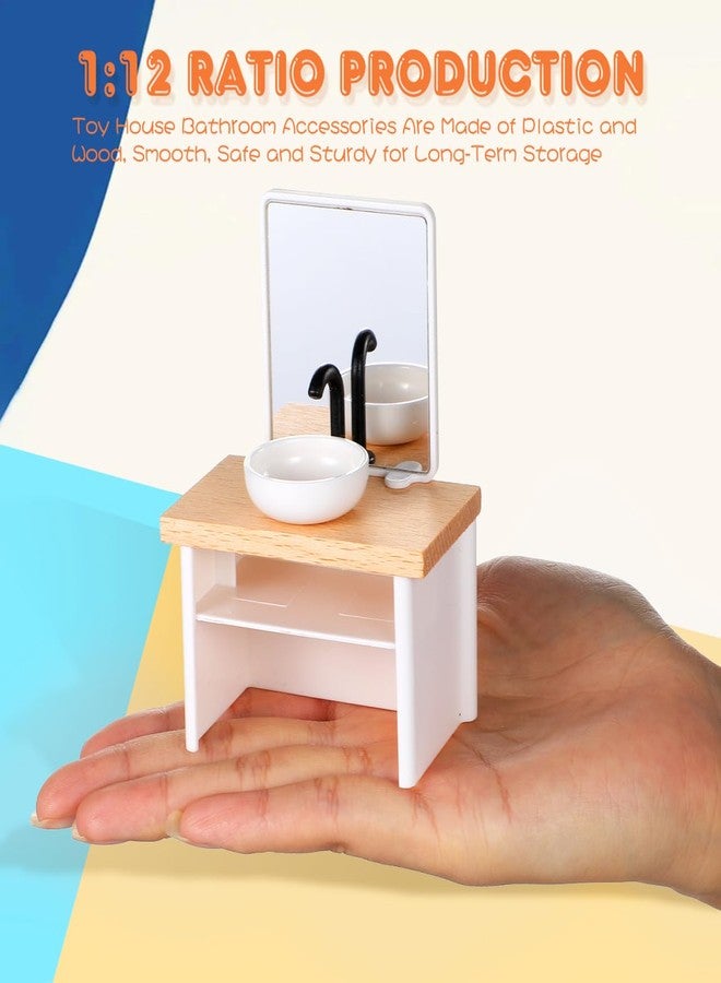 BESTonZON 8pcs Dollhouse Miniature Bathroom Set 1 12 Scale Bathroom Accessories Wood Bathroom Cabinet with Sink Dollhouse Toilet Bathtub Miniature Furniture Doll Accessories - Image 5