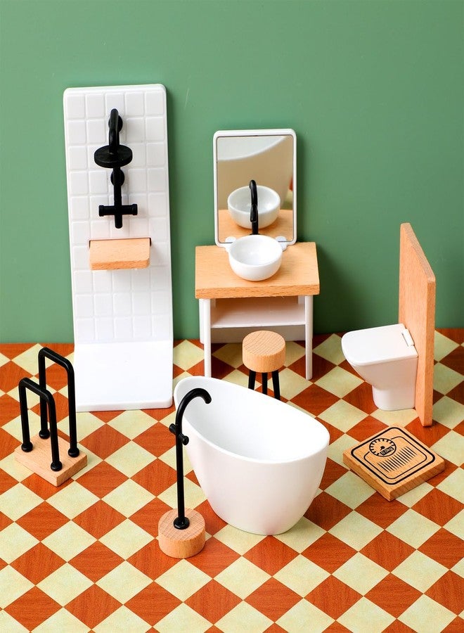 BESTonZON 8pcs Dollhouse Miniature Bathroom Set 1 12 Scale Bathroom Accessories Wood Bathroom Cabinet with Sink Dollhouse Toilet Bathtub Miniature Furniture Doll Accessories - Image 4