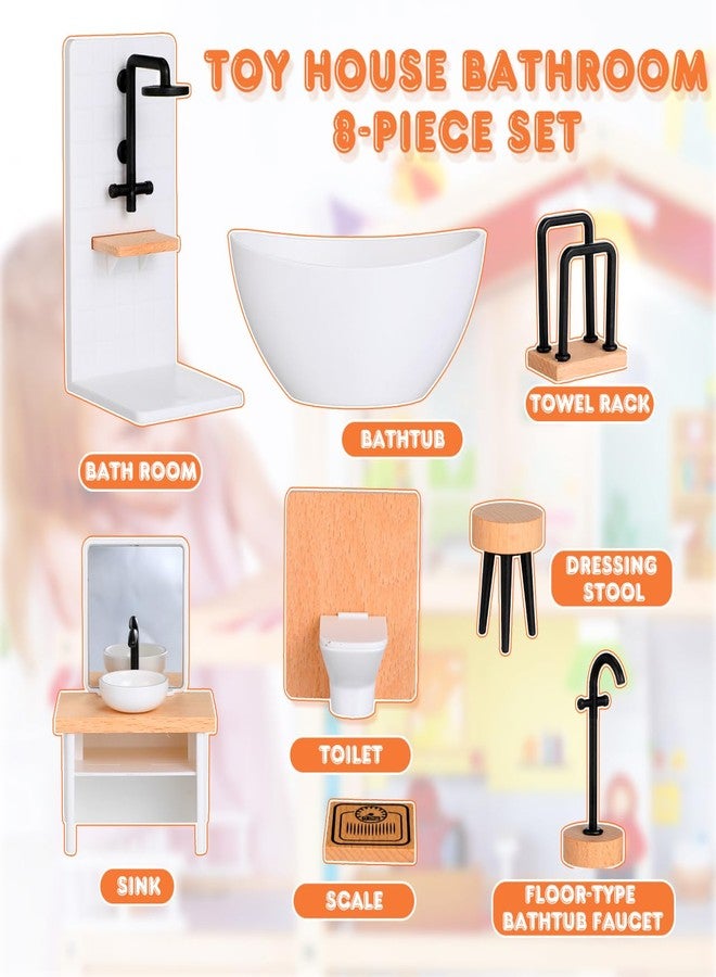 BESTonZON 8pcs Dollhouse Miniature Bathroom Set 1 12 Scale Bathroom Accessories Wood Bathroom Cabinet with Sink Dollhouse Toilet Bathtub Miniature Furniture Doll Accessories - Image 3