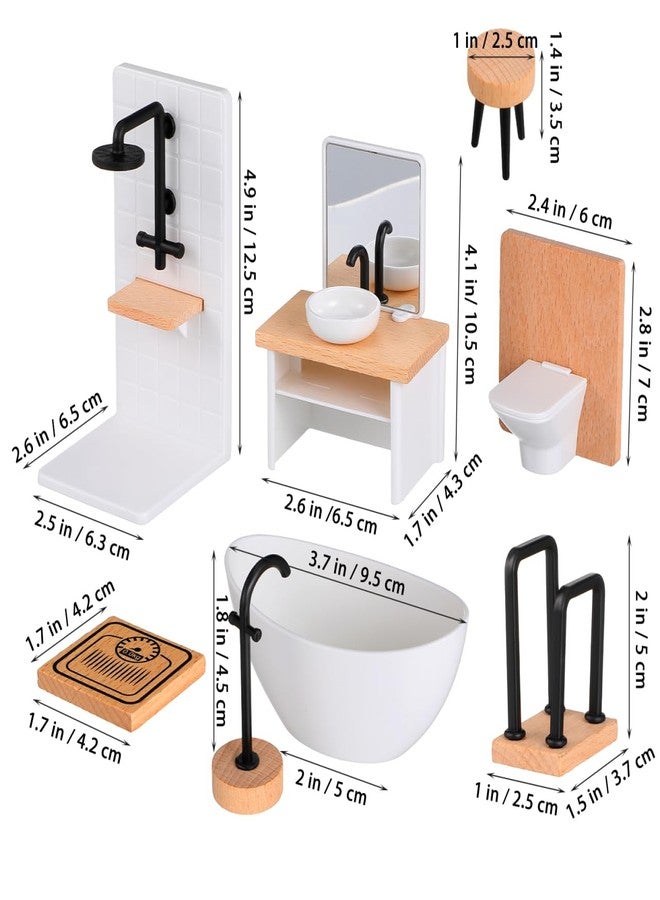 BESTonZON 8pcs Dollhouse Miniature Bathroom Set 1 12 Scale Bathroom Accessories Wood Bathroom Cabinet with Sink Dollhouse Toilet Bathtub Miniature Furniture Doll Accessories - Image 2