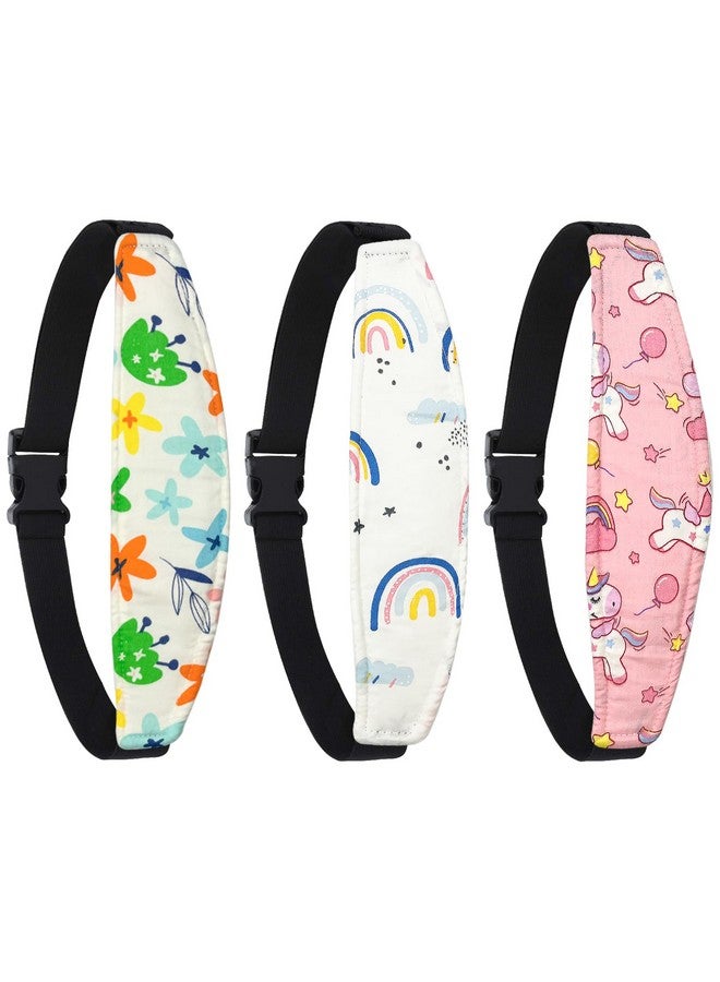 ZHOMA 3 Pcs Baby Head Support for Car Seat, Adjustable Band Strap for Stroller, Soft Neck Relief Slumber Sling for Toddler Infants Children and Kids, Sleep and Travel Protection Headrest Belt-Unicorn - Image 1