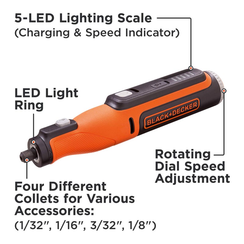 BLACK+DECKER beyond by BLACK+DECKER 8V MAX* Rotary Tool with Accessory Kit, Versatile, Cordless, 35-Piece (BCRT8K35APB) - Image 3