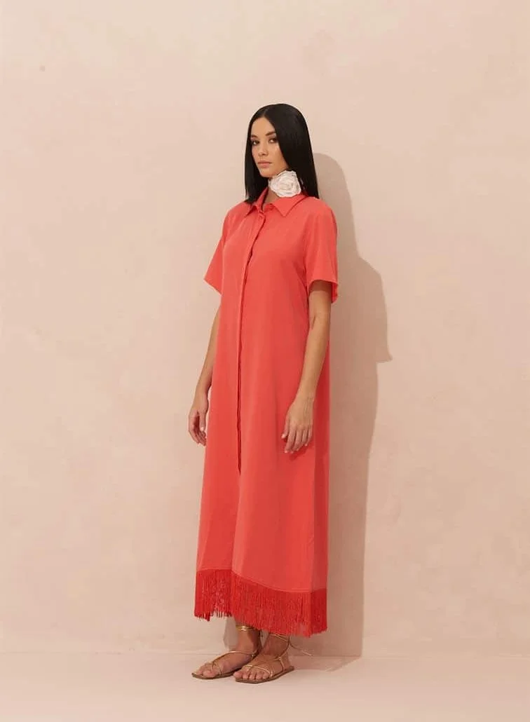 Turana Atash London Farah Fringe Dress Red