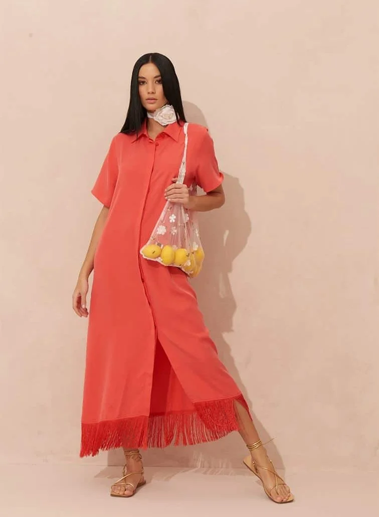 Turana Atash London  Farah Fringe Dress Red for Women | Best Price UAE