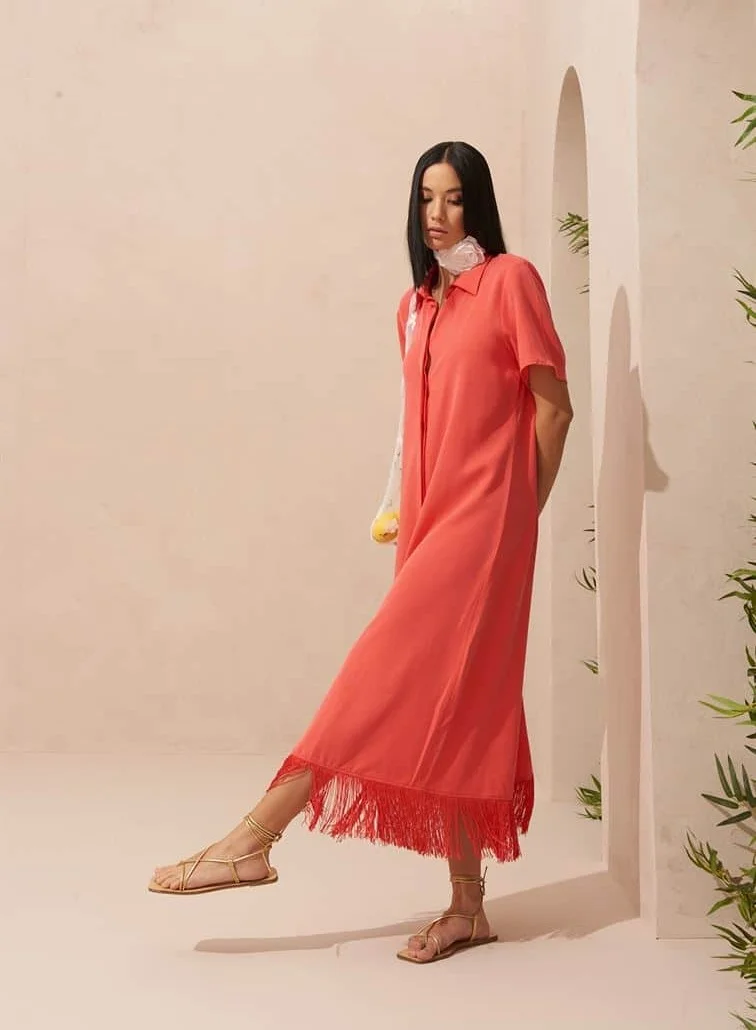 Turana Atash London  Farah Fringe Dress Red for Women | Best Price UAE
