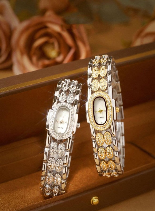 BESTKANG Dainty Watches for Women Vintage Rhinestone Bracelet Wrist Watch Luxury Small Ladies Oval Quartz Watch, Silver White, vintage - Image 5