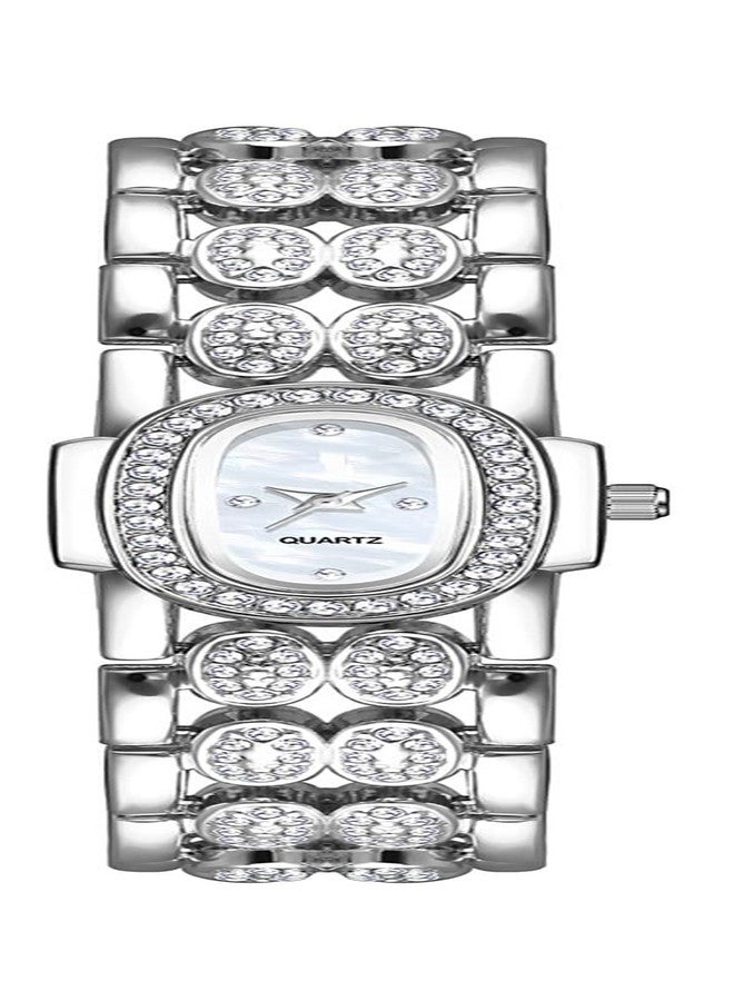 BESTKANG Dainty Watches for Women Vintage Rhinestone Bracelet Wrist Watch Luxury Small Ladies Oval Quartz Watch, Silver White, vintage - Image 3