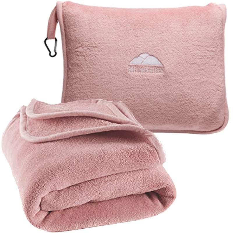 BlueHills BlueHills Premium Soft Long Travel Blanket Pillow for Tall Airplane Flight Blanket 70 X48 inch Throw in Soft Bag case with Hand Luggage Belt  Backpack Clip Compact Pack Large Pink T055 