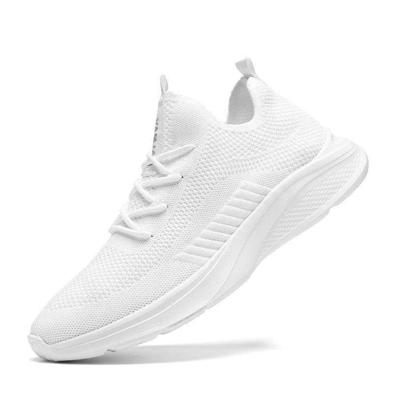VAMJAM Men's Running Shoes Fashion Sneakers Lightweight Breathable Flying Knitting Lace Up Mesh Walking Shoes Workout Casual Sports Shoes White Size 8.5 - Image 4