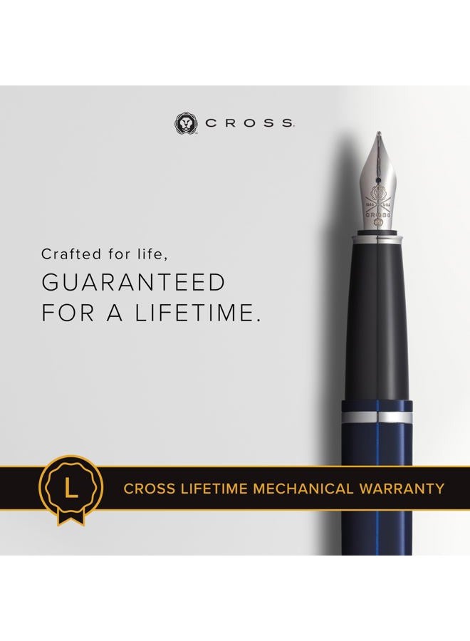 Cross Calais Chrome/Blue Lacquer Fountain Pen with Medium Stainless Steel Nib in Gift Box (AT0016-3MS) - Image 3