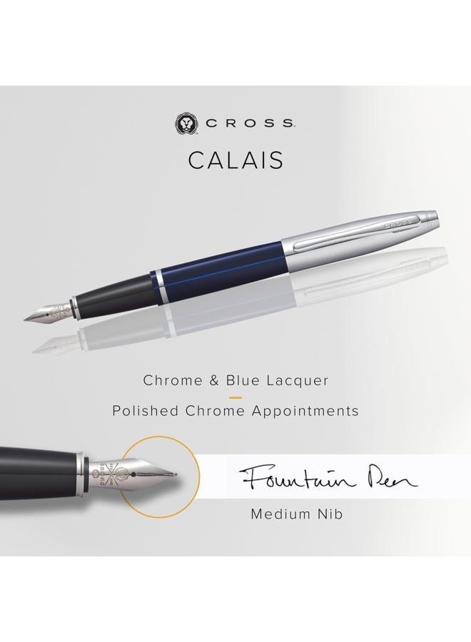 Cross Calais Chrome/Blue Lacquer Fountain Pen with Medium Stainless Steel Nib in Gift Box (AT0016-3MS) - Image 2