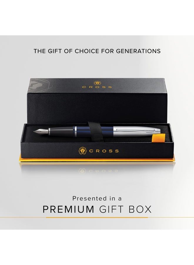 Cross Calais Chrome/Blue Lacquer Fountain Pen with Medium Stainless Steel Nib in Gift Box (AT0016-3MS) - Image 4