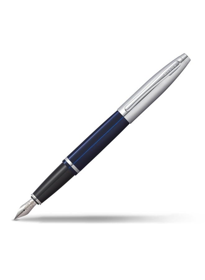 Cross Calais Chrome/Blue Lacquer Fountain Pen with Medium Stainless Steel Nib in Gift Box (AT0016-3MS) - Image 1