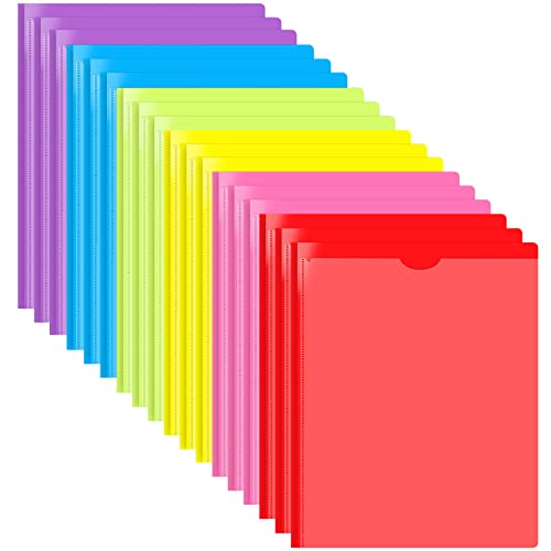 INFUN Heavy Duty Plastic Pocket Folder with Prongs and Clear Front Pocket - 18 Pack, 3 Prong Folders with Pockets and Card Slot, Assorted Colors - Image 1